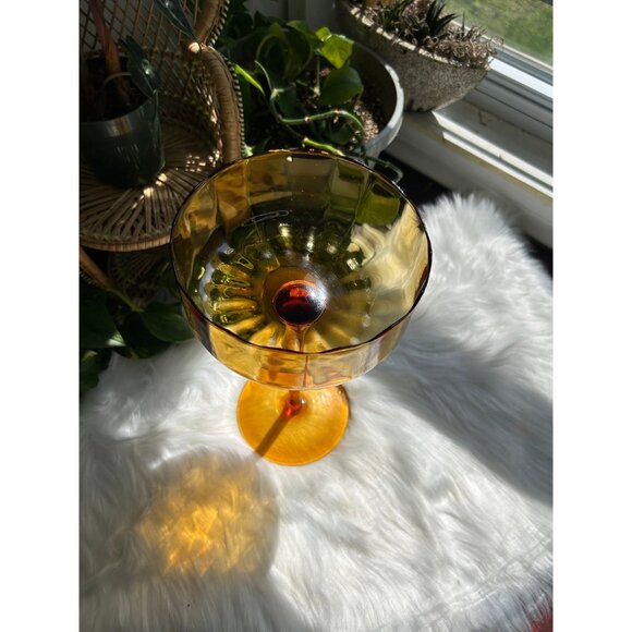 Empoli Large Vintage Amber candy jar thin Italian Art Glass - Picture 2 of 6